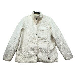 Woolrich Womens Quilted Jacket XL Moccasin Beige Faux Fur Lining